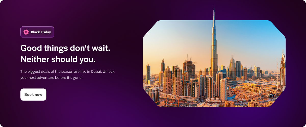 Dubai skyline featuring the Burj Khalifa at sunset.